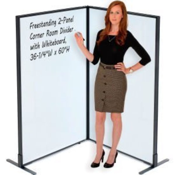 Global Equipment Interion    Freestanding 2-Panel Corner Room Divider with Whiteboard, 36-1/4"W x 60"H 695159B